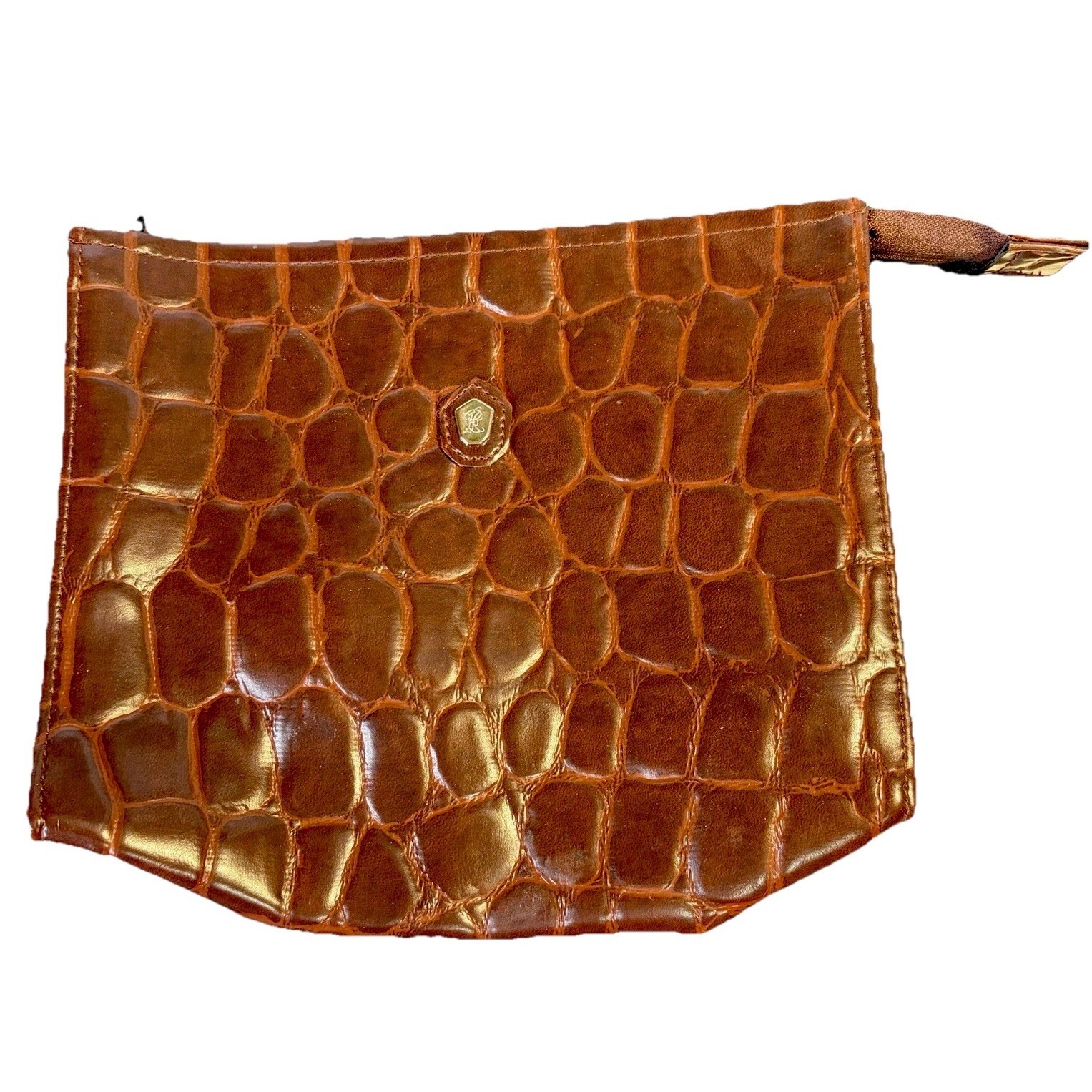 90's Ralph Lauren Safari Croc-Embossed Faux Leather Cosmetic Bag Luggage New